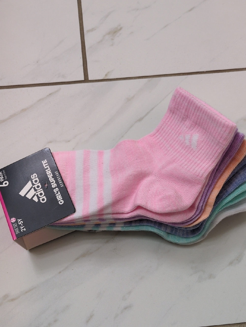 adidas Girls Pink & Pastel Crew Athletic Socks - 6 Pack